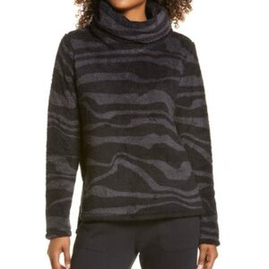 ZELLA Black Gray Swirl Funnel Neck Fleece Sherpa Long Sleeve Cozy Pullover Sz M